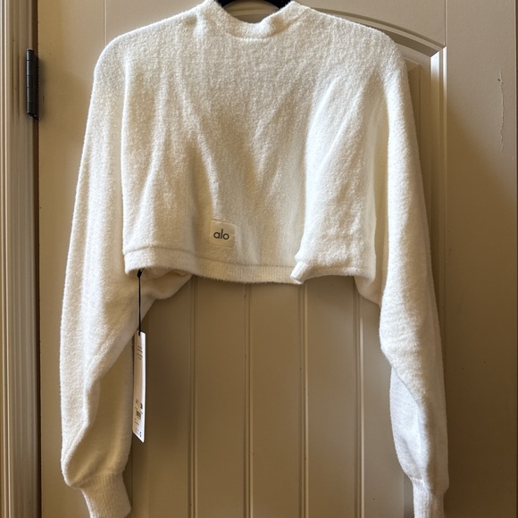 ALO Yoga Ivory Cropped Open-Front Shrug - Picture 4 of 6